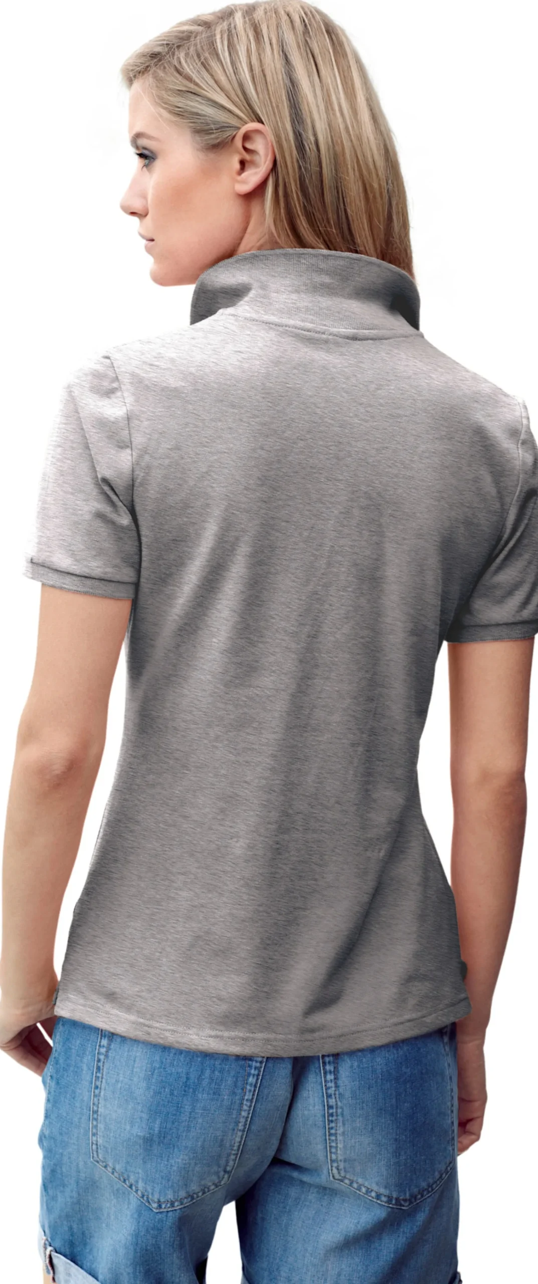 Strandmode|Shirts|heine Poloshirt in Pikee-Qualität grau-melange