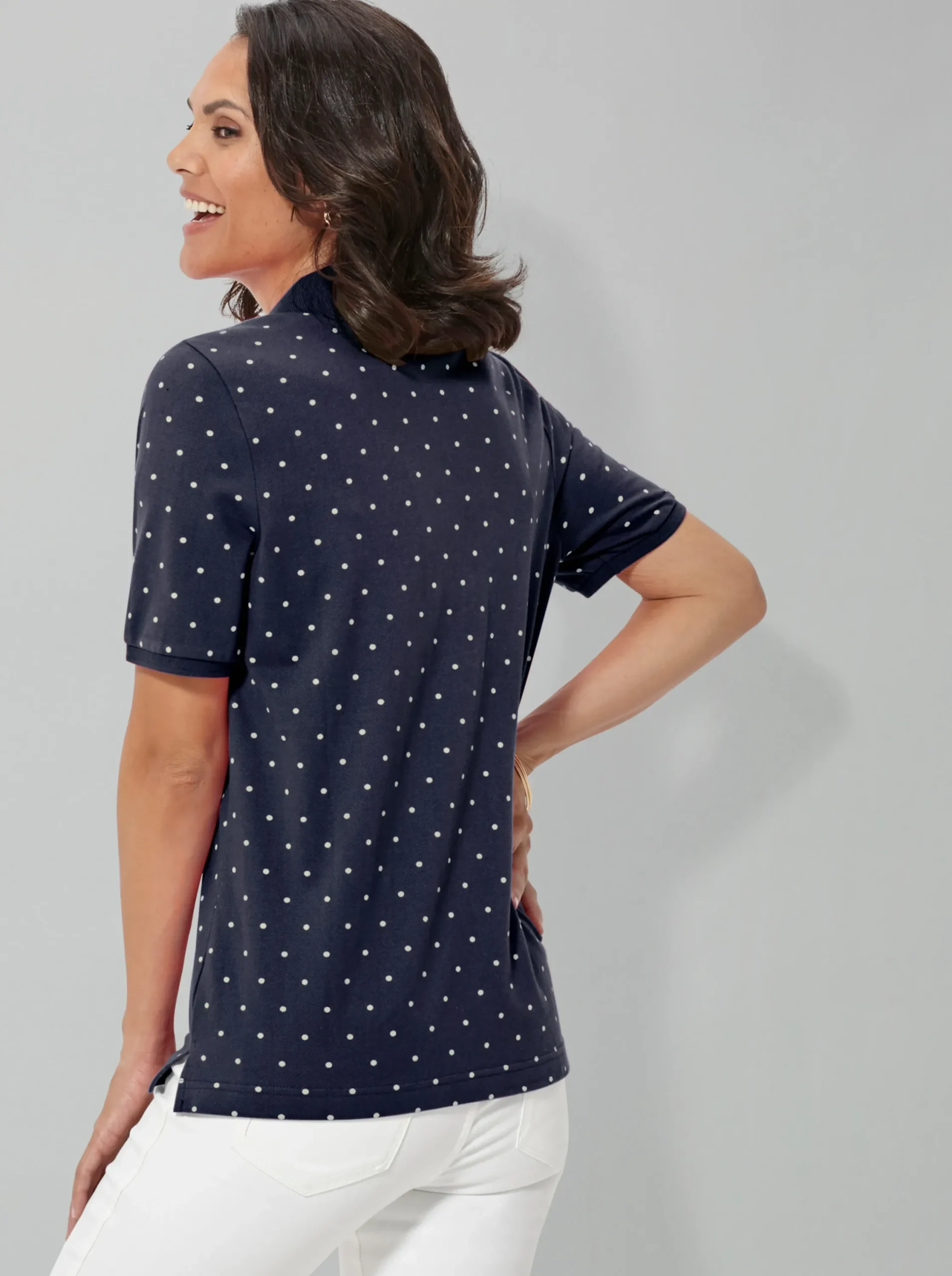 Shirts| Poloshirt in Pünktchen-Dessin marine-getupft