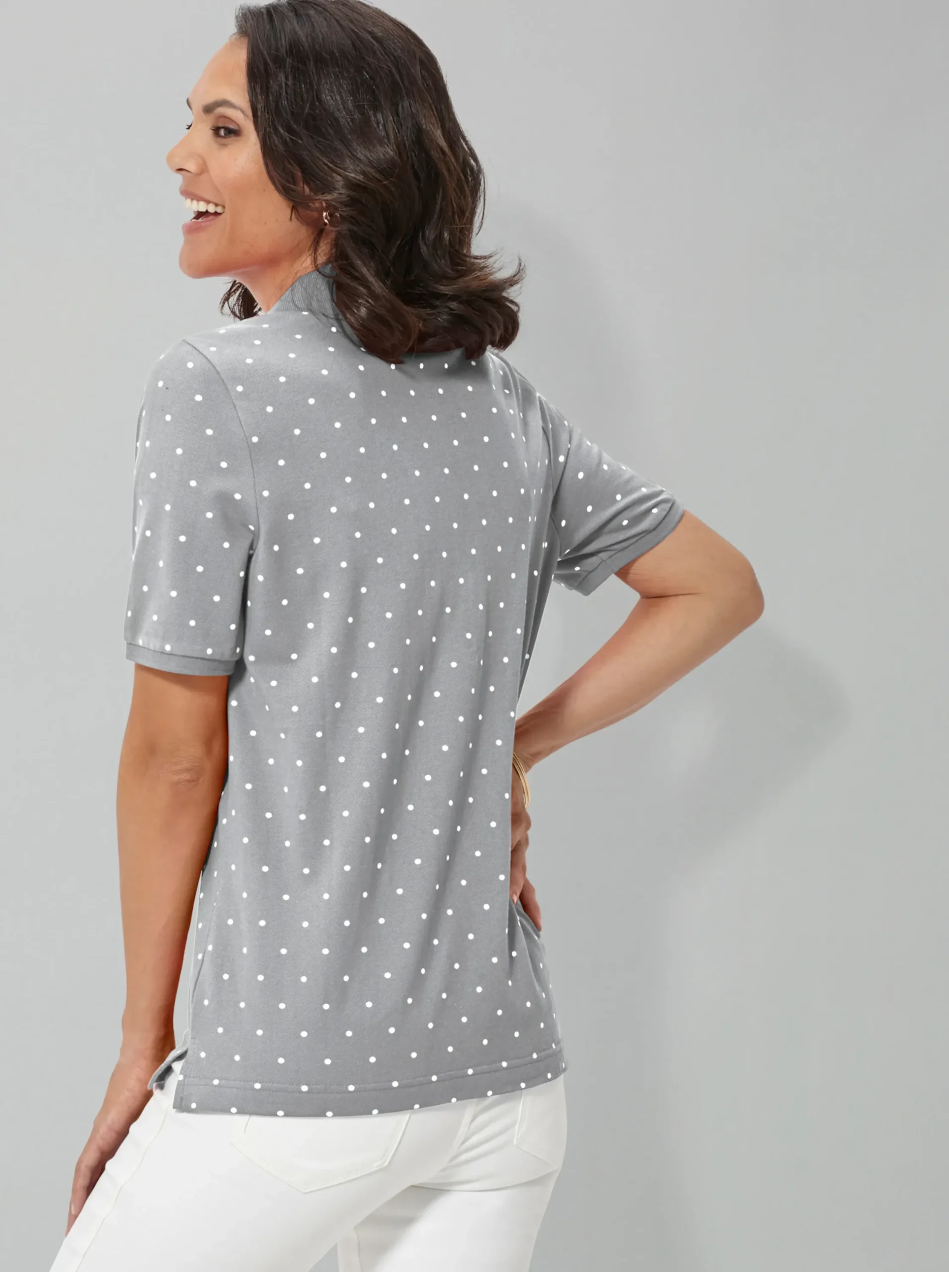 Shirts| Poloshirt in Pünktchen-Dessin grau-meliert-getupft