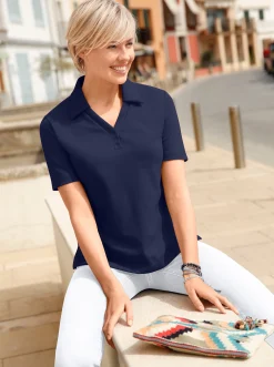 Basics|Shirts| Poloshirt mit Druckknopf-Leiste marine