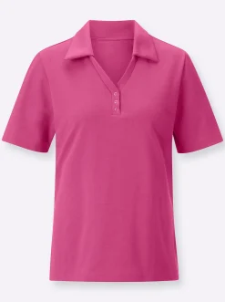 Shirts| Poloshirt mit Druckknopf-Leiste fuchsia