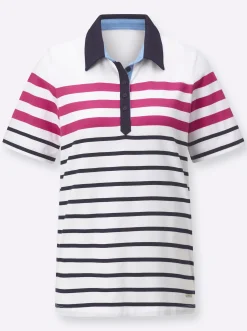 Shirts| Poloshirt mit kontrastfarbigem Kragen ecru-fuchsia-geringelt
