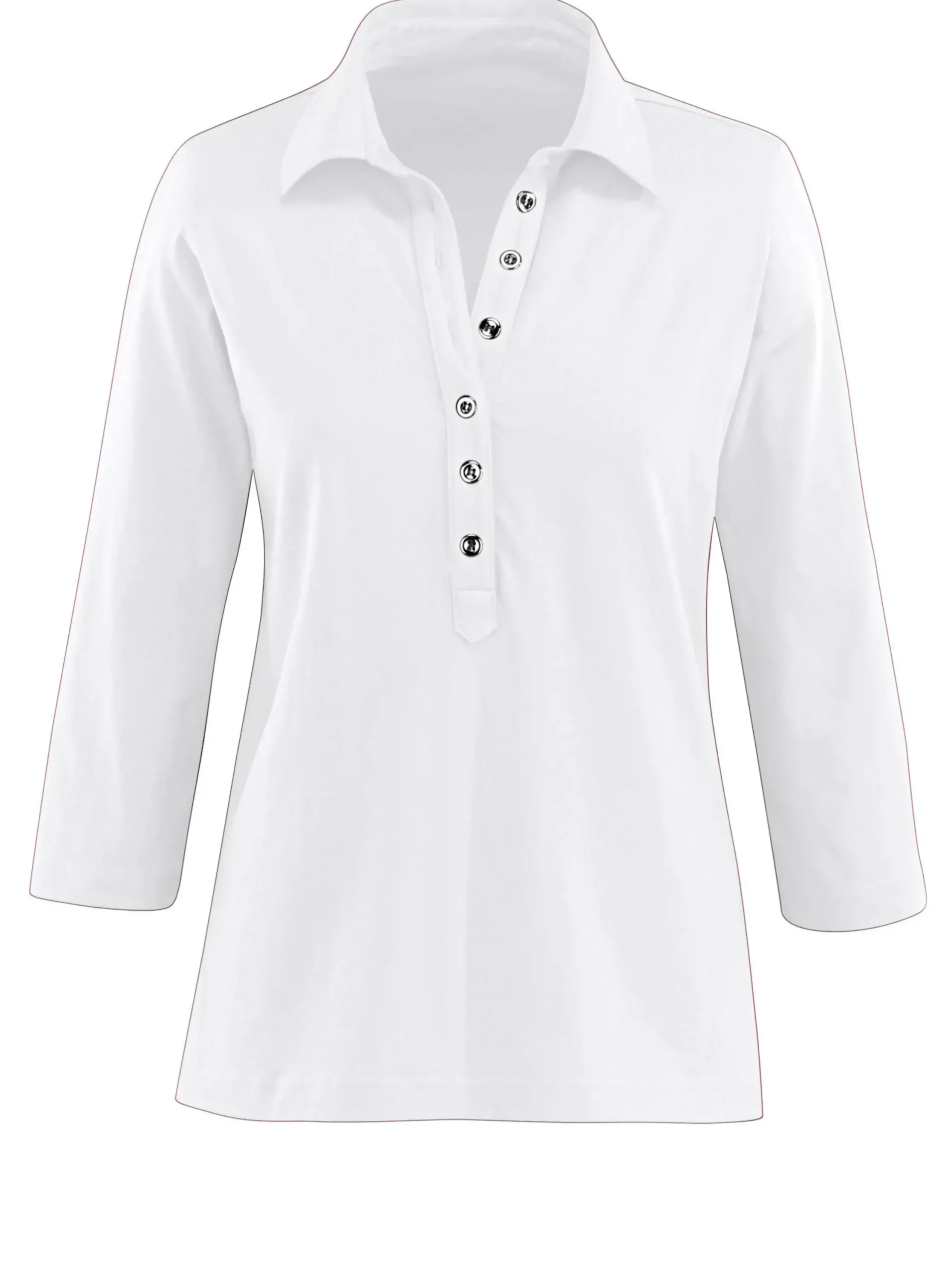 Shirts| Poloshirt mit langer Knopfleiste weiß