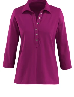 Shirts| Poloshirt mit langer Knopfleiste fuchsia