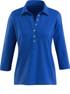 Shirts| Poloshirt mit langer Knopfleiste royalblau