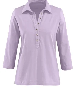 Shirts| Poloshirt mit langer Knopfleiste flieder