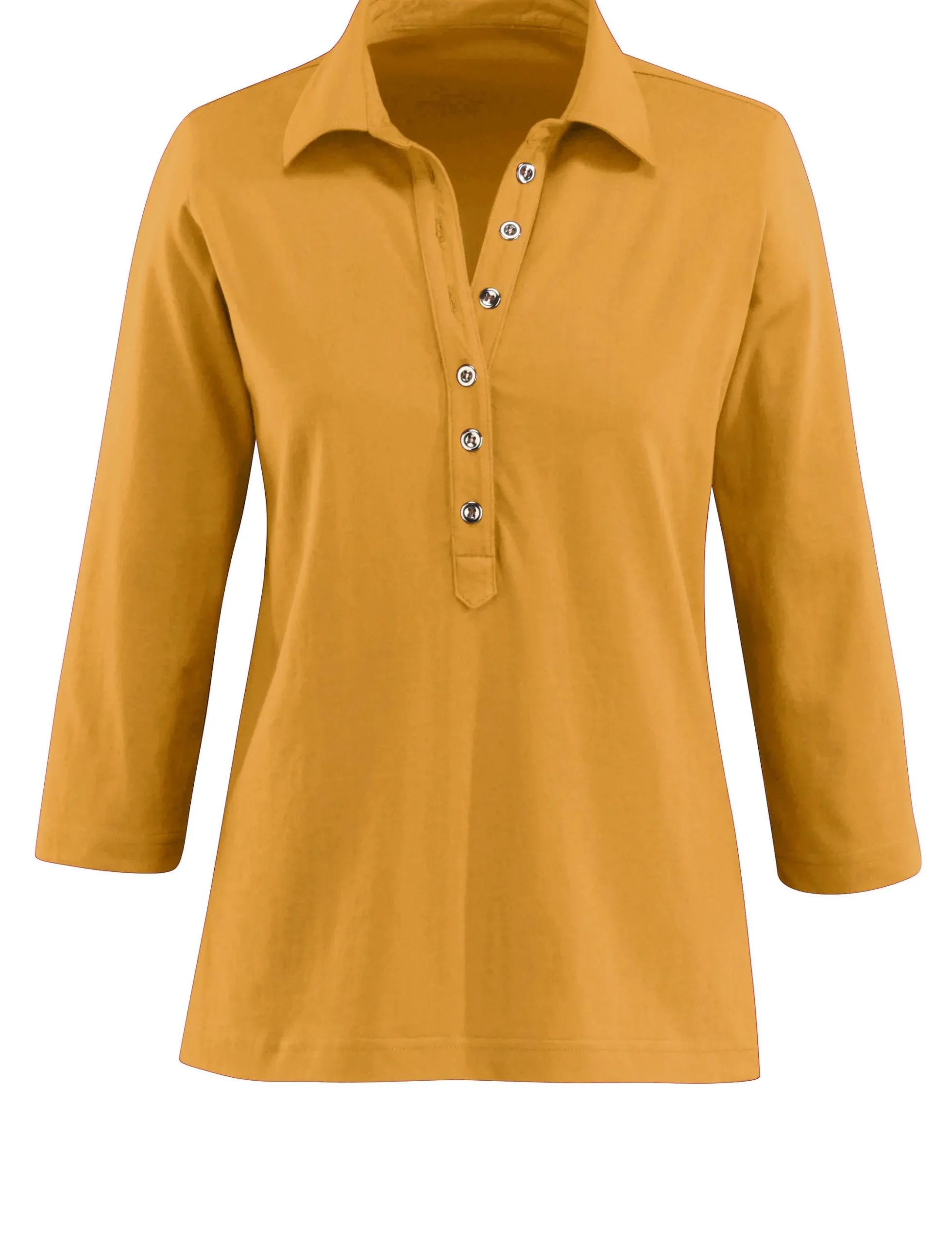 Shirts| Poloshirt mit langer Knopfleiste maisgelb