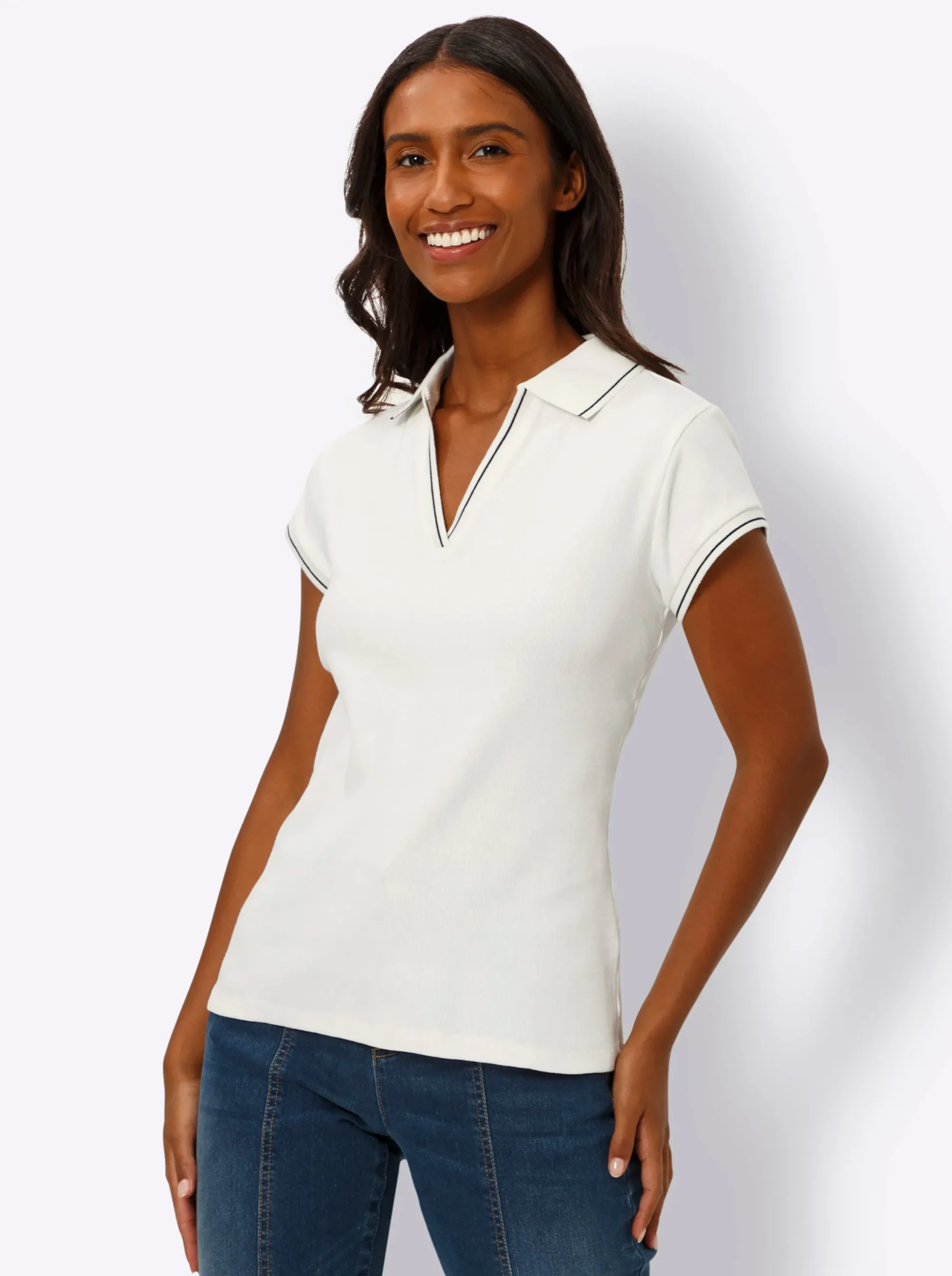 Shirts|heine Poloshirt mit Ripp-Struktur ecru