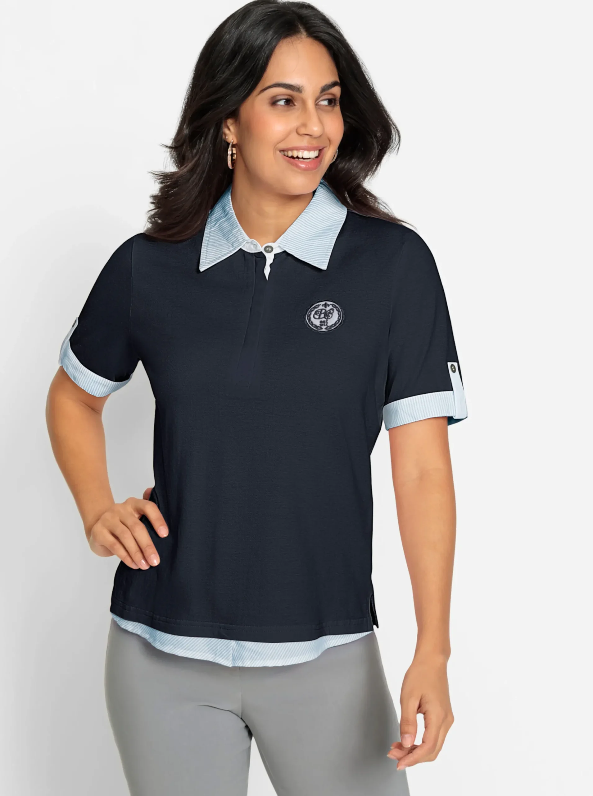 Shirts| Poloshirt mit Stickerei und Emblem marine