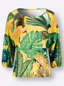 Shirts| Print-Shirt gelb-khaki-bedruckt