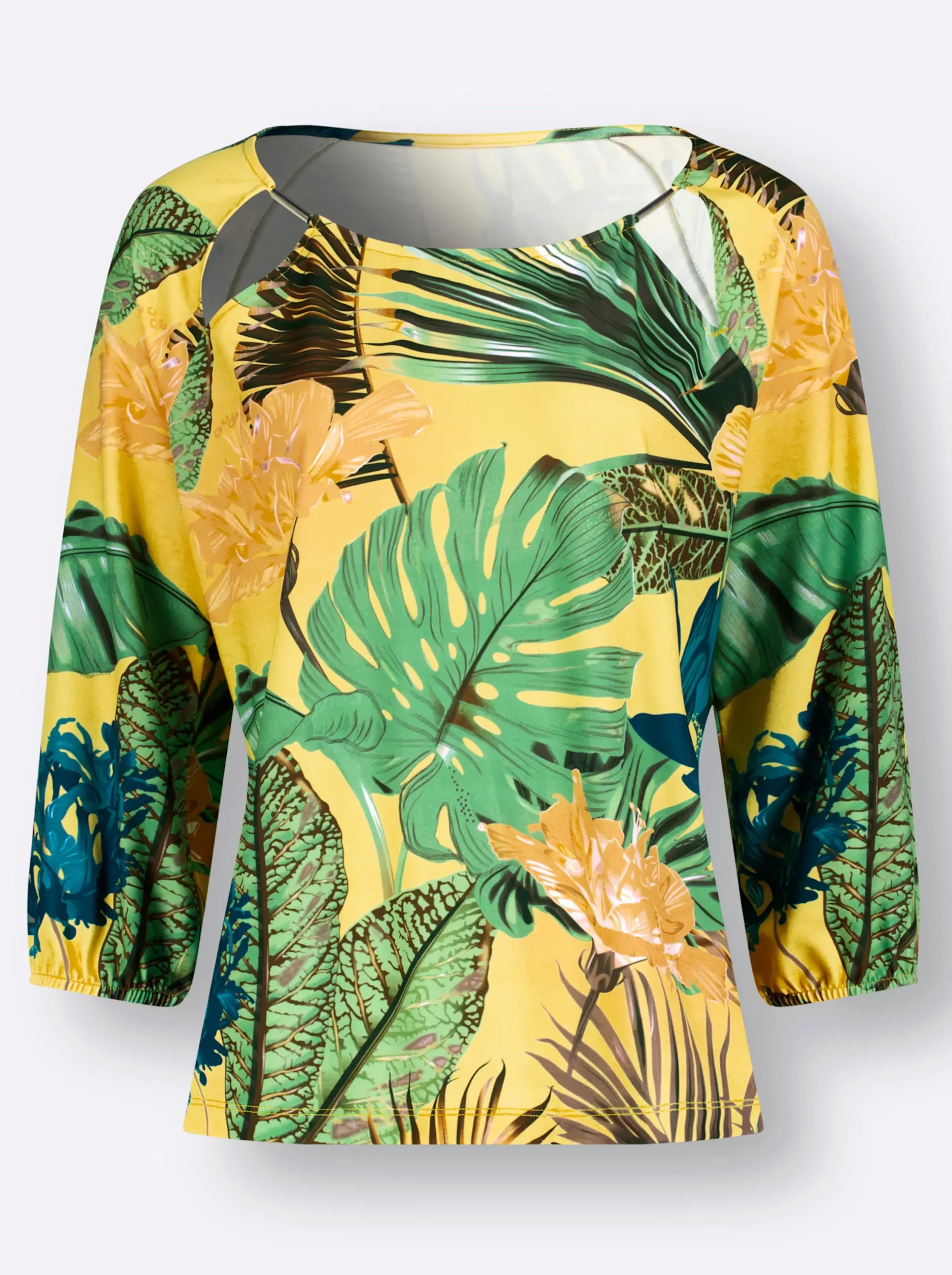 Shirts| Print-Shirt gelb-khaki-bedruckt