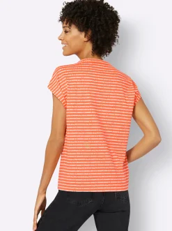 Shirts| Print-Shirt orange-ecru-geringelt