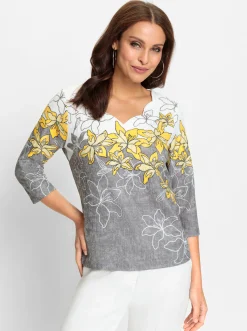 Shirts| Print-Shirt sonnengelb-schwarz-bedruckt