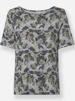 Shirts| Print-Shirt khaki-lindgrün-bedruckt