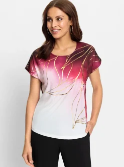 Shirts| Print-Shirt dunkelrot-goldfarben-bedruckt