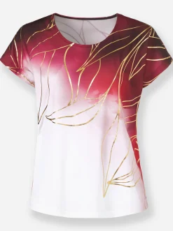Shirts| Print-Shirt dunkelrot-goldfarben-bedruckt