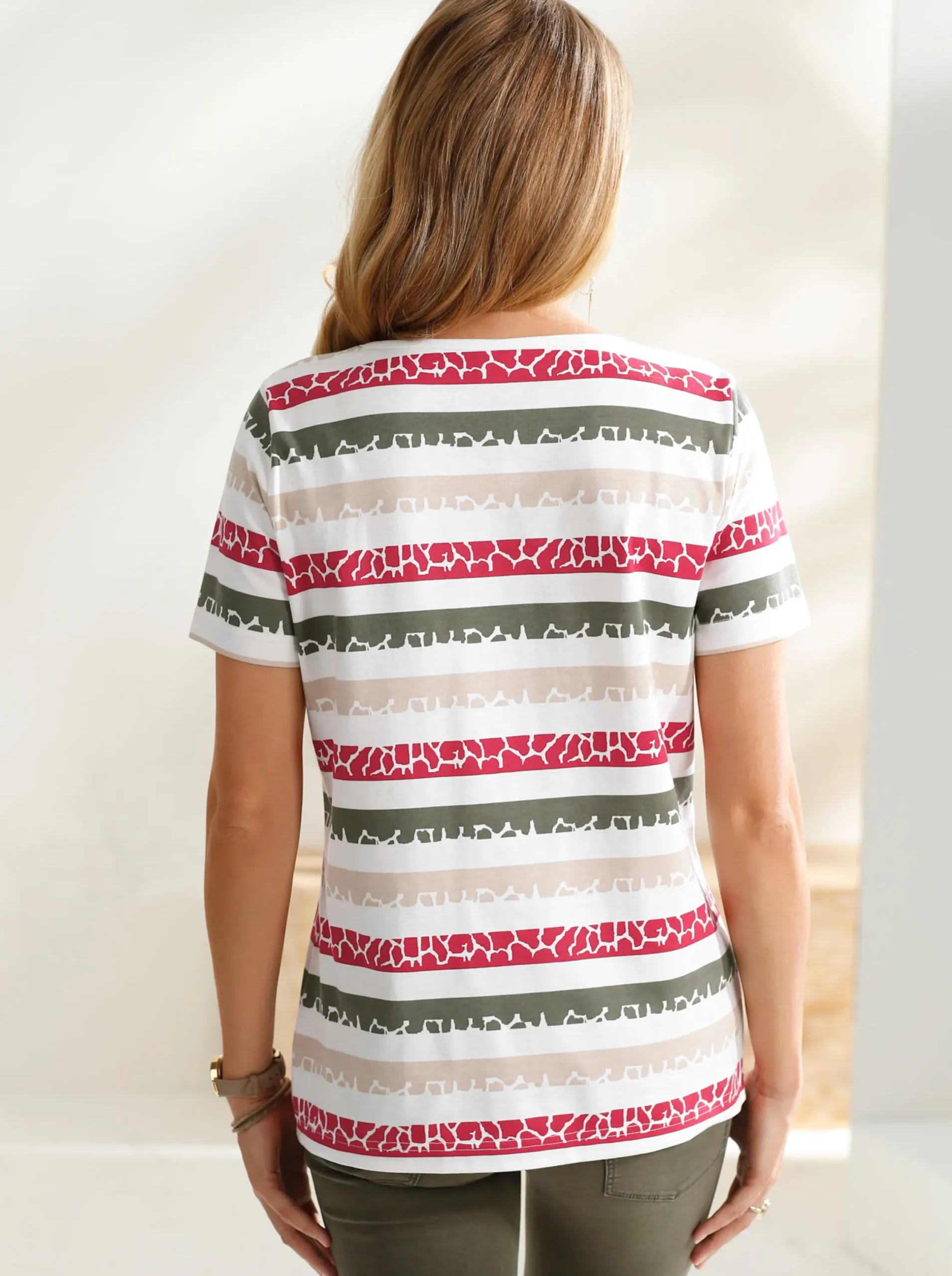Shirts| Print-Shirt khaki-rot-gestreift