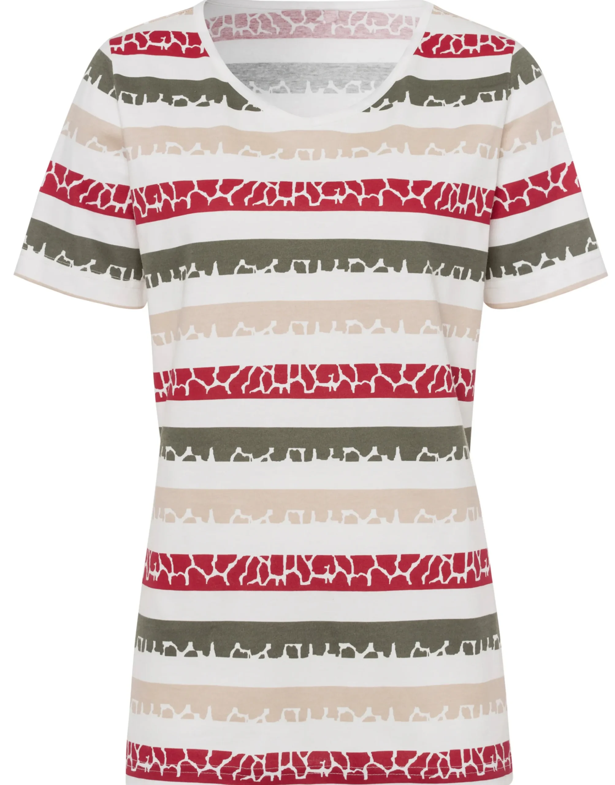 Shirts| Print-Shirt khaki-rot-gestreift
