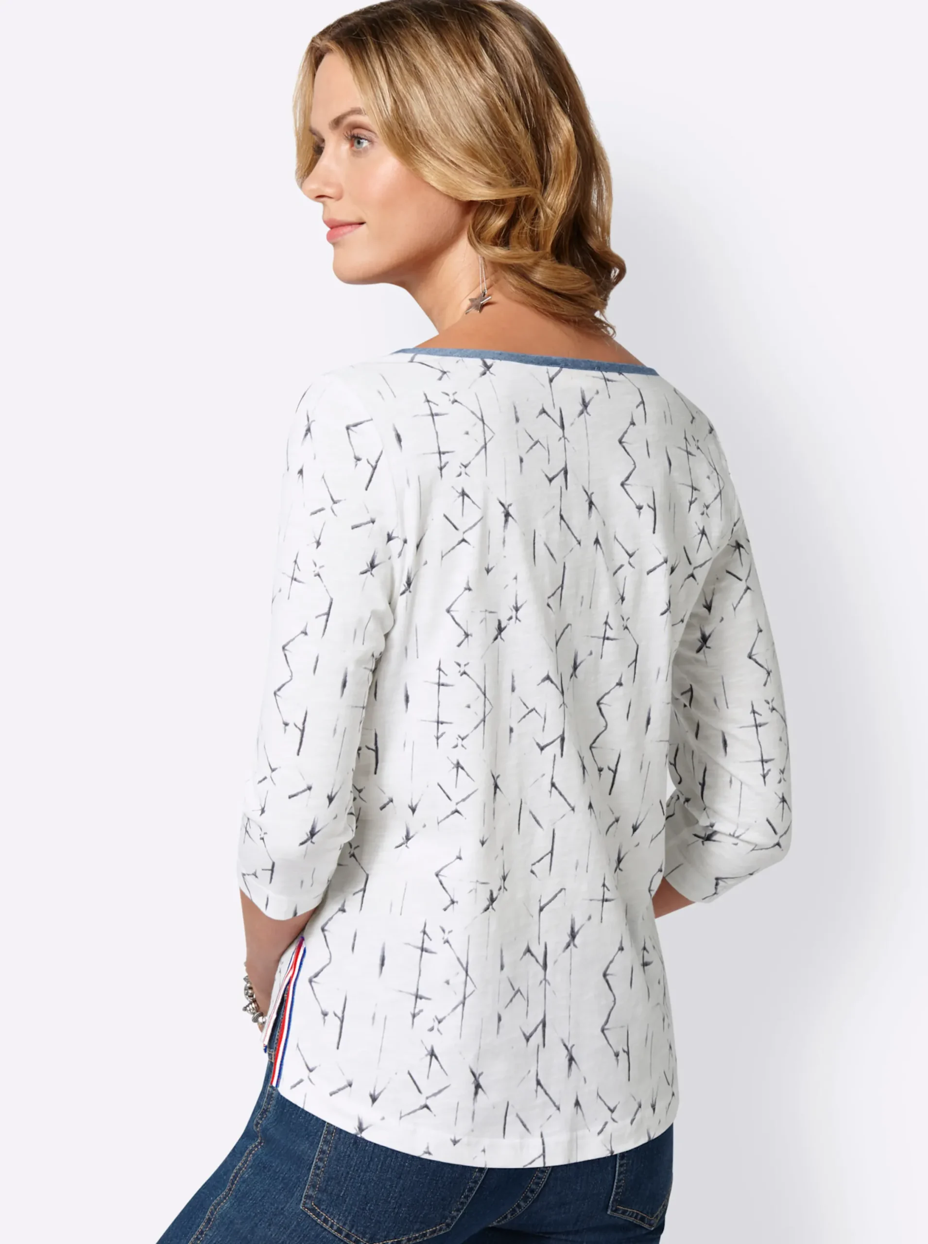 Shirts| Print-Shirt aus reiner Baumwolle weiß-blau-bedruckt