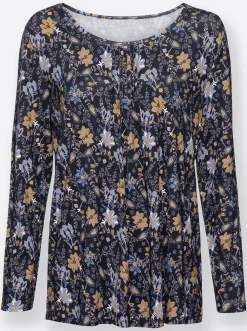 Shirts| Print-Shirt aus Viskose-Stretch marine-ocker-bedruckt
