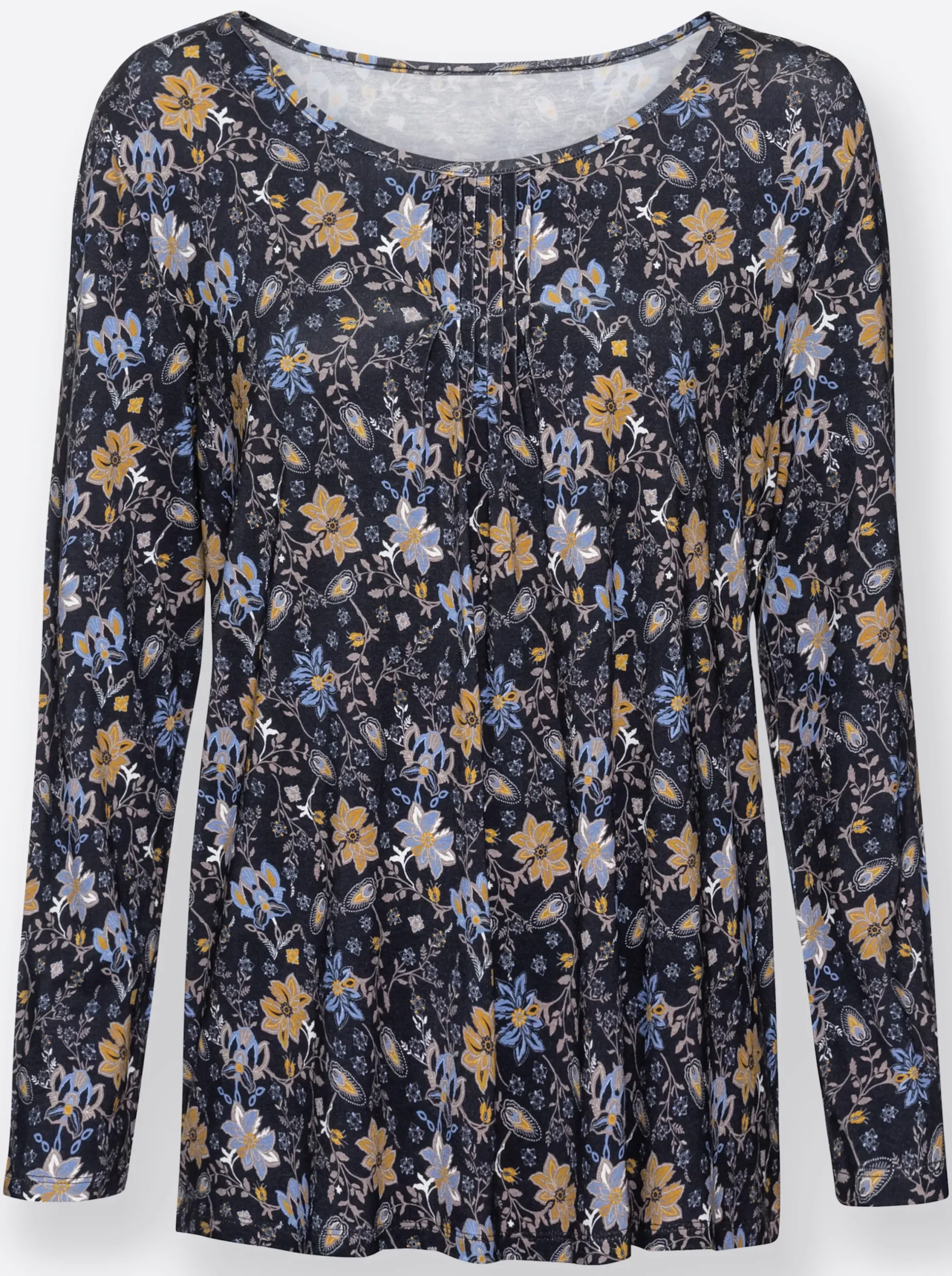 Shirts| Print-Shirt aus Viskose-Stretch marine-ocker-bedruckt