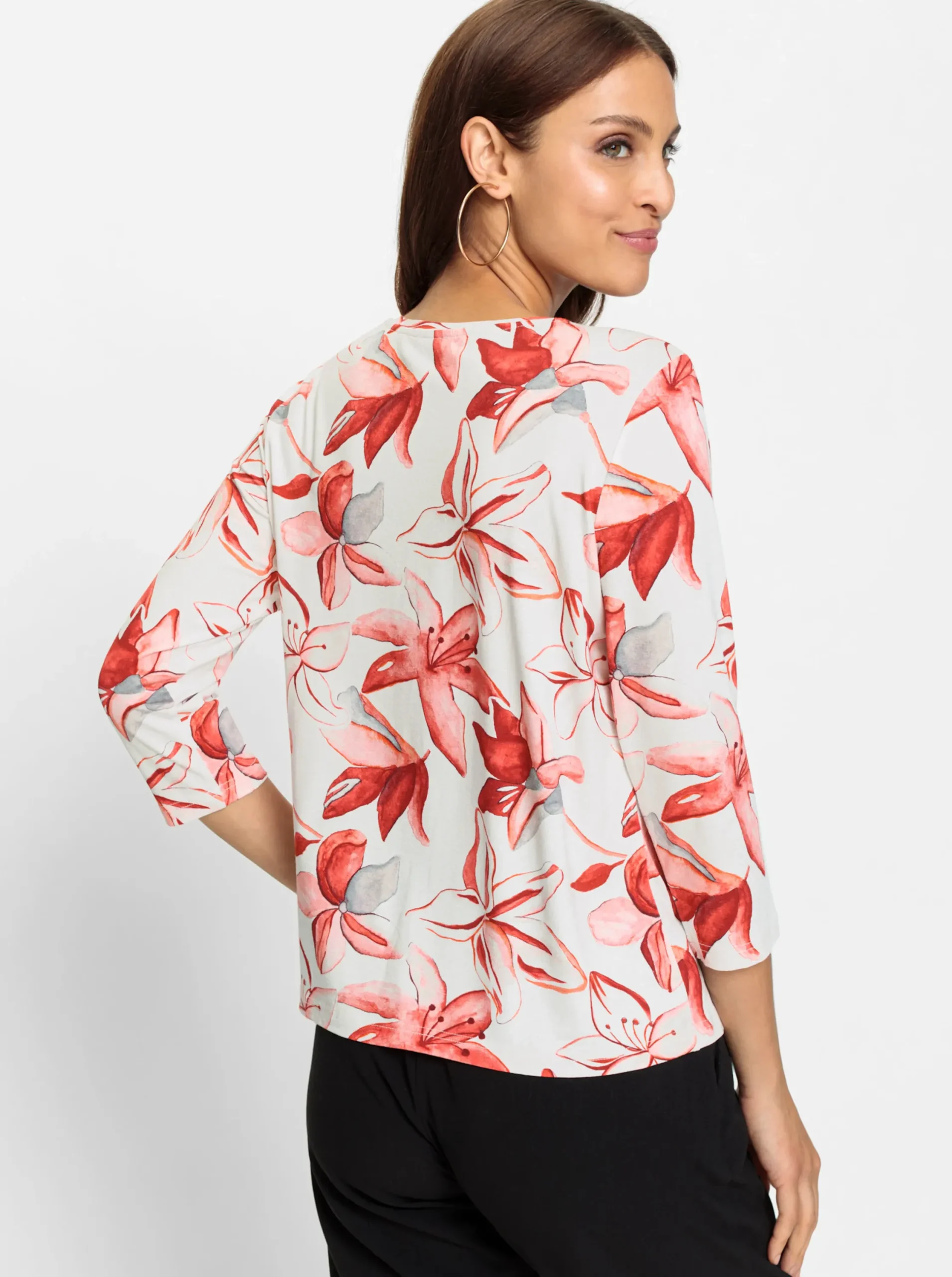 Shirts| Print-Shirt mit Blüten-Druck ecru-rot-bedruckt
