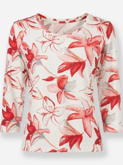 Shirts| Print-Shirt mit Blüten-Druck ecru-rot-bedruckt