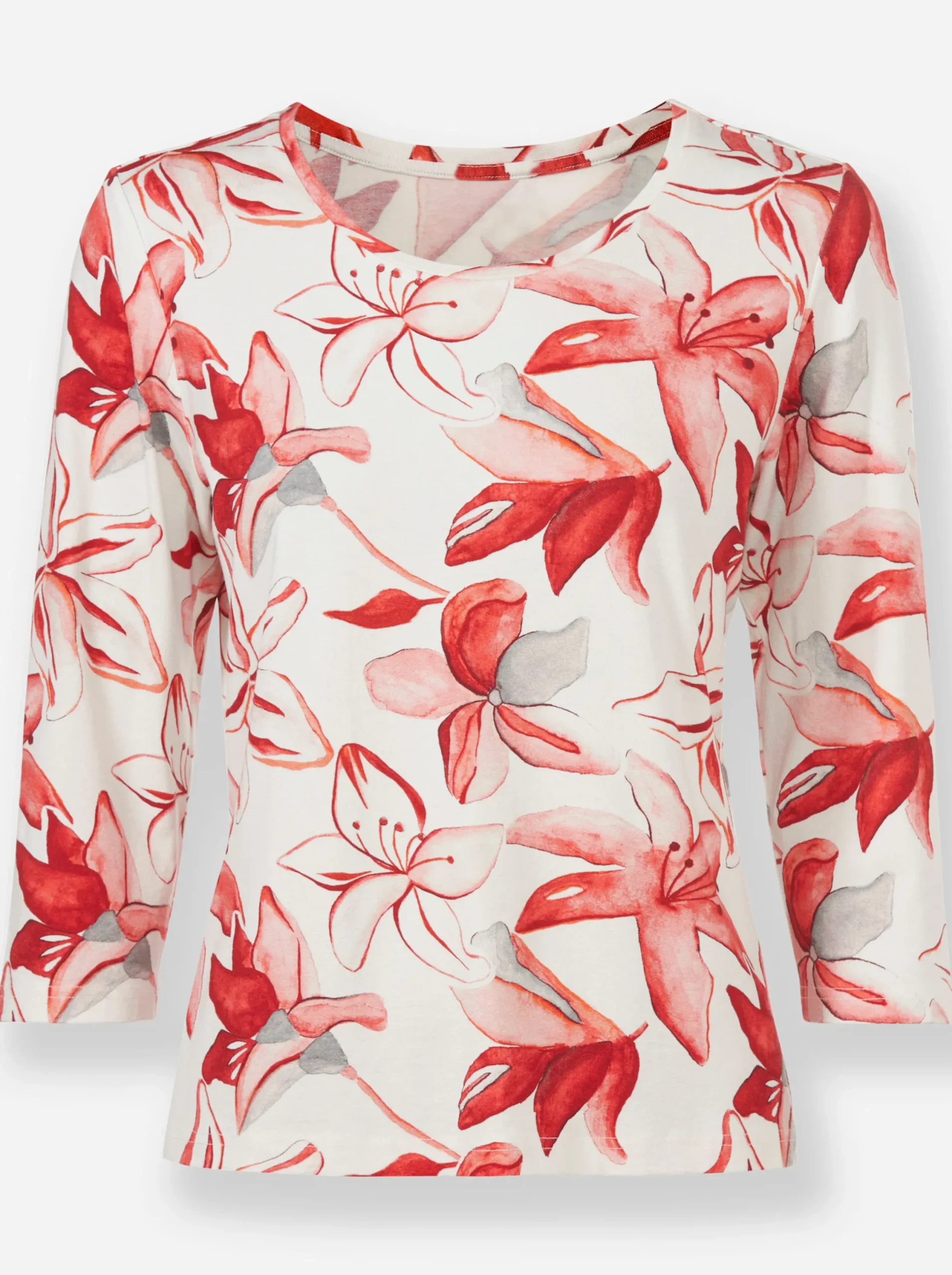 Shirts| Print-Shirt mit Blüten-Druck ecru-rot-bedruckt