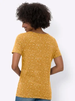 Shirts|heine Print-Shirt mit Cut-out-Effekten ocker-ecru-bedruckt