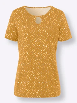 Shirts|heine Print-Shirt mit Cut-out-Effekten ocker-ecru-bedruckt
