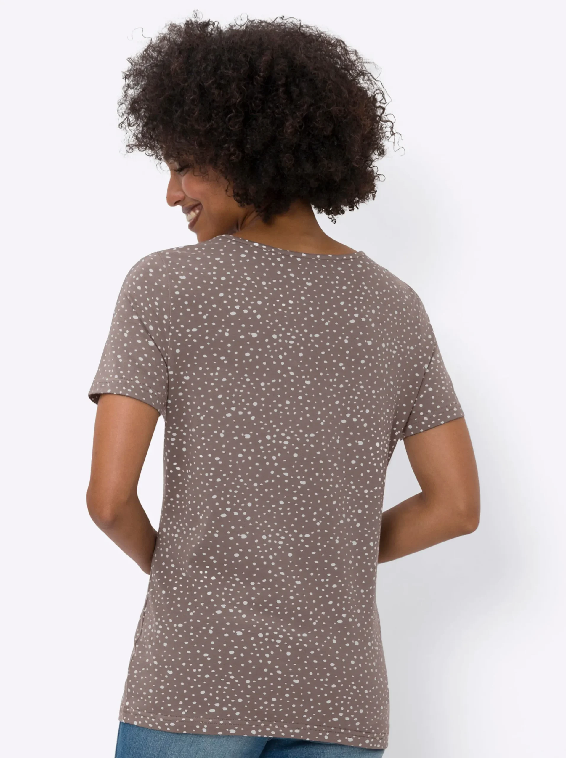 Shirts|heine Print-Shirt mit Cut-out-Effekten dunkeltaupe-ecru-bedruckt