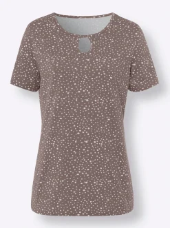 Shirts|heine Print-Shirt mit Cut-out-Effekten dunkeltaupe-ecru-bedruckt