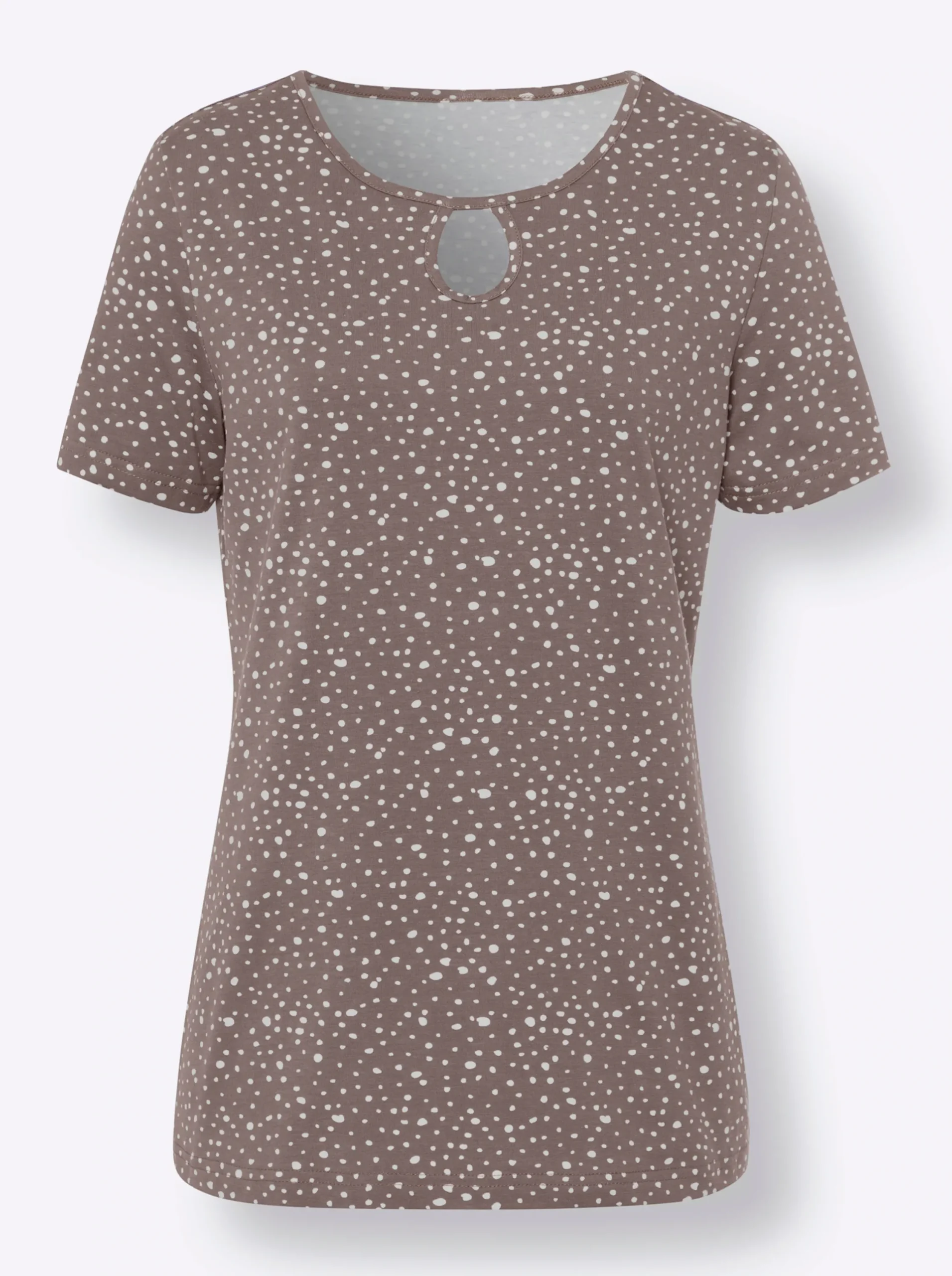 Shirts|heine Print-Shirt mit Cut-out-Effekten dunkeltaupe-ecru-bedruckt