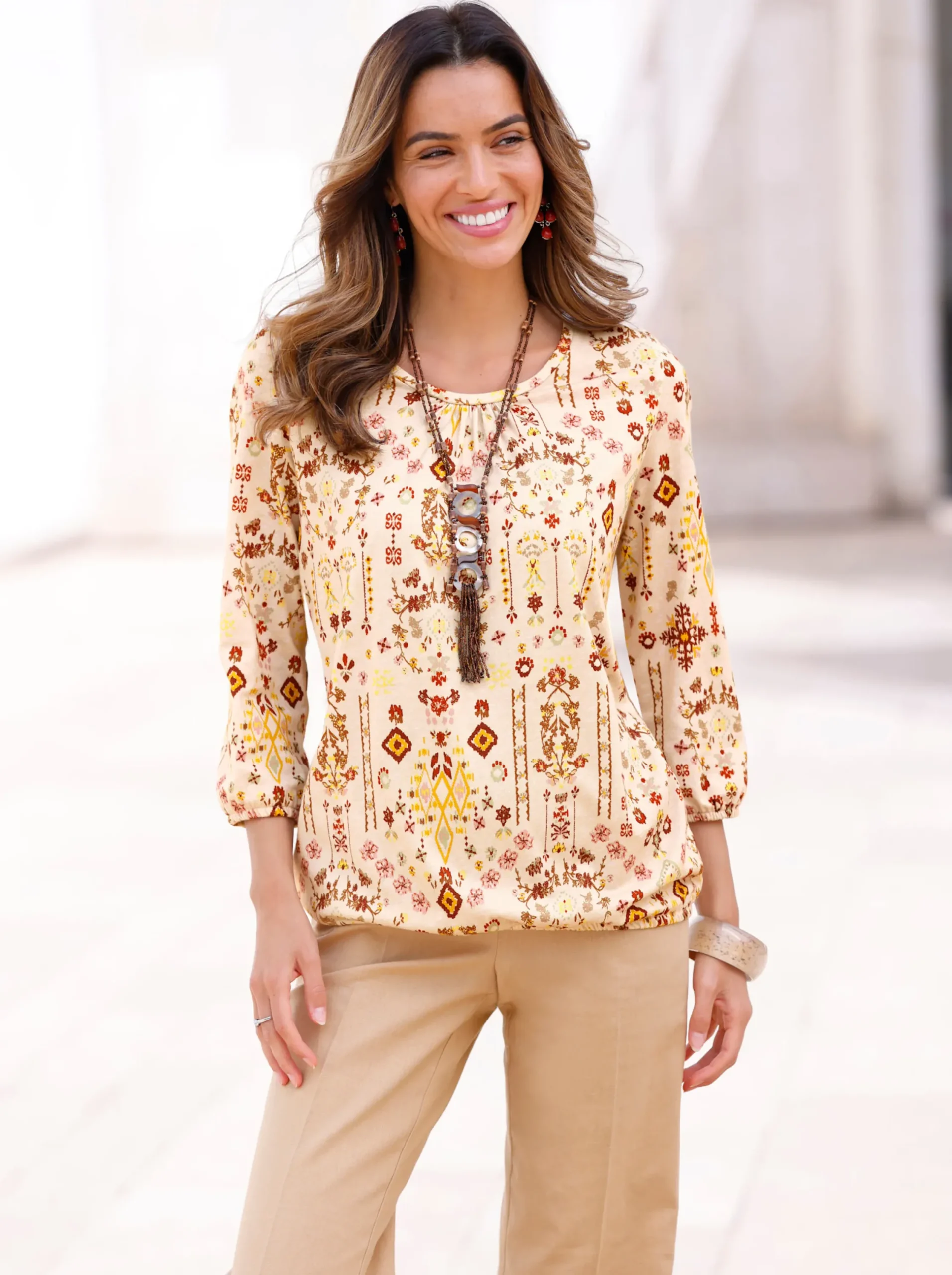 Shirts| Print-Shirt mit Ethno-Druck camel-bedruckt