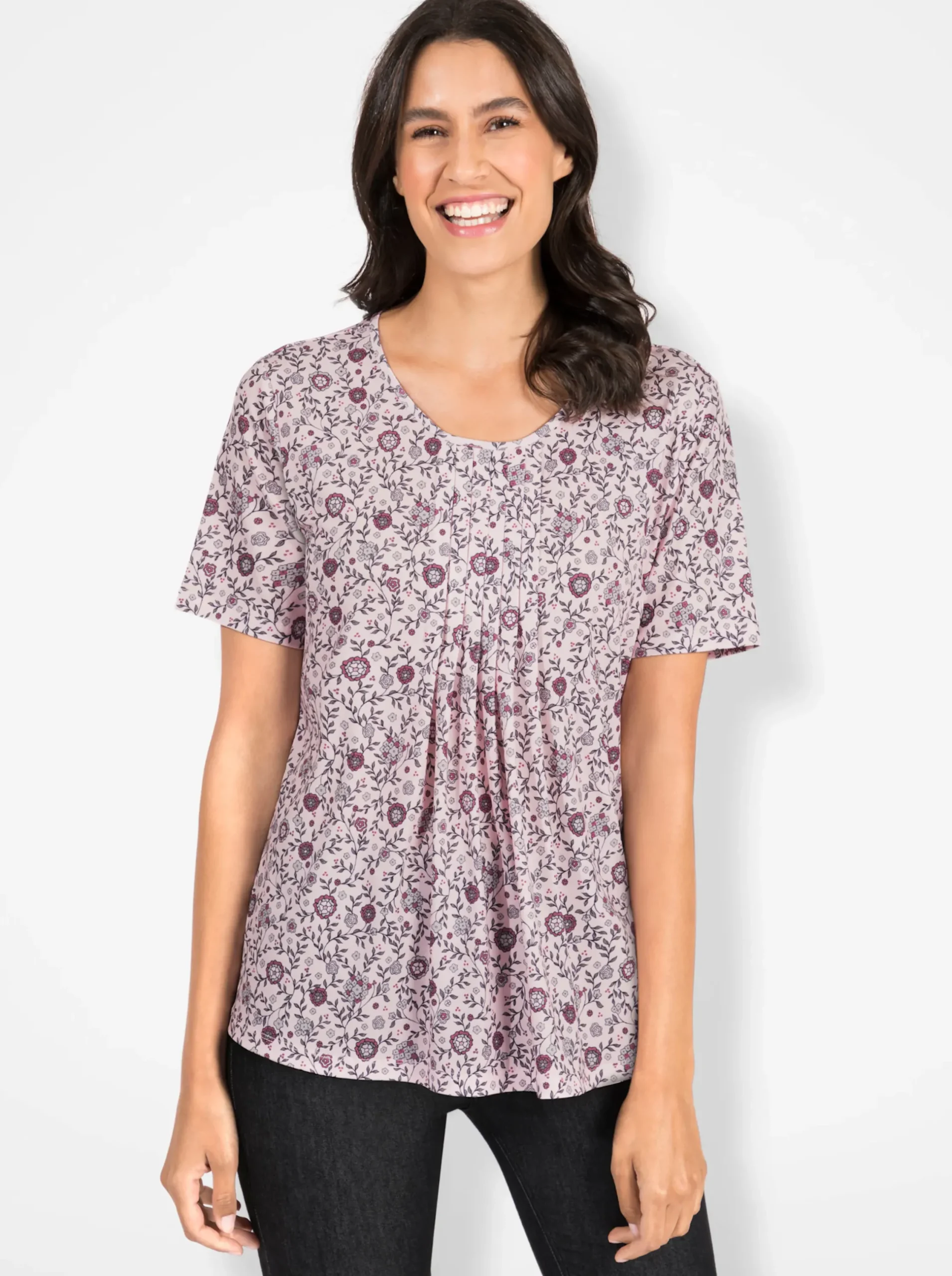 Shirts| Print-Shirt mit Falte vorne hellrosé-hellgrau-bedruckt