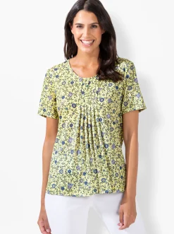 Shirts| Print-Shirt mit Falte vorne zitrone-jeansblau-bedruckt