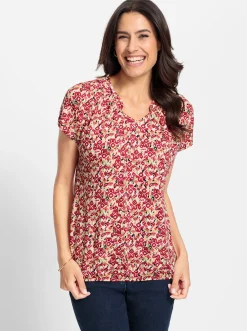 Shirts| Print-Shirt mit Gummizug am Saum erdbeere-lindgrün-bedruckt