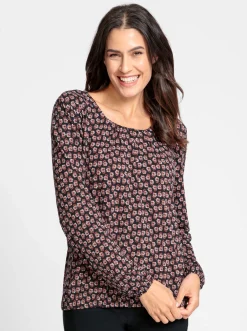 Shirts| Print-Shirt mit Gummizug an Ärmeln und Saum schwarz-rostrot-bedruckt