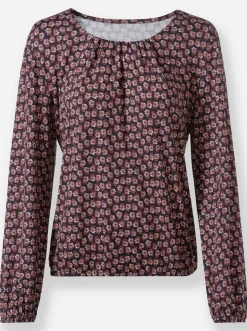 Shirts| Print-Shirt mit Gummizug an Ärmeln und Saum schwarz-rostrot-bedruckt