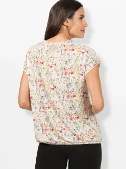 Shirts| Print-Shirt mit kleinem V und Raffung am Ausschnitt ecru-bedruckt
