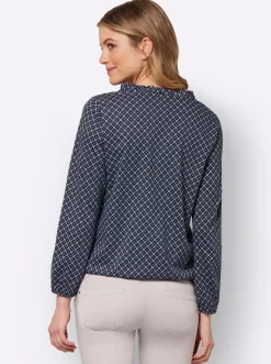 Shirts| Print-Shirt mit kurzer Knopfleiste marine-weiß