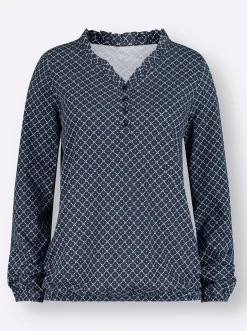 Shirts| Print-Shirt mit kurzer Knopfleiste marine-weiß
