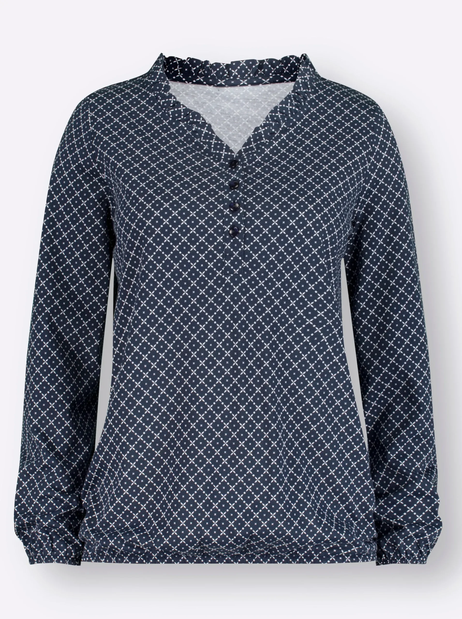 Shirts| Print-Shirt mit kurzer Knopfleiste marine-weiß