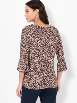 Shirts| Print-Shirt mit Volants an den Ärmeln aubergine-beige-bedruckt
