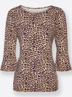 Shirts| Print-Shirt mit Volants an den Ärmeln aubergine-beige-bedruckt