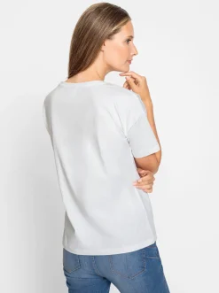Strandmode|heine Print-Shirt mit Ziersteinchen weiß