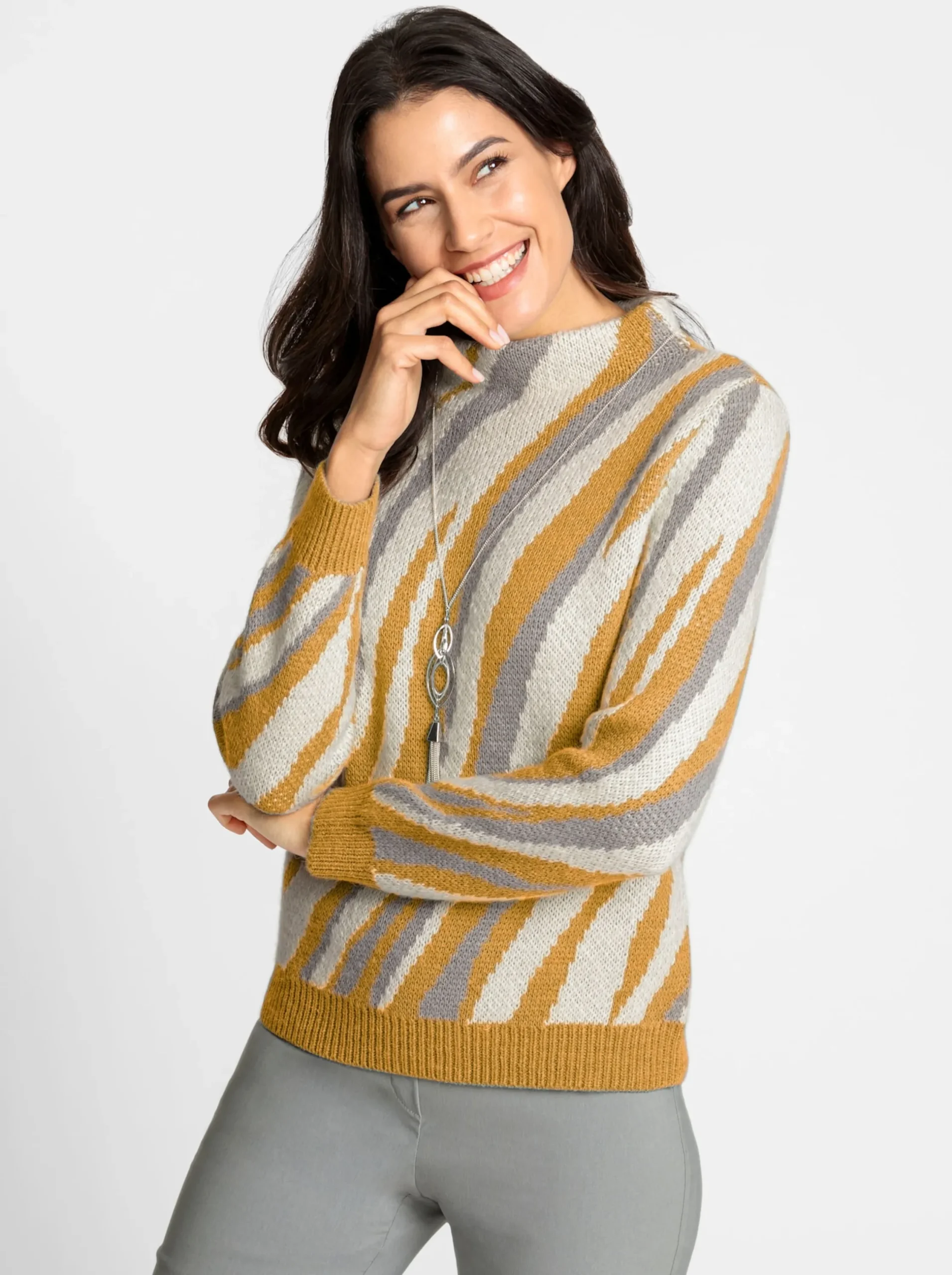 Pullover| Pullover ocker-champagner-gemustert