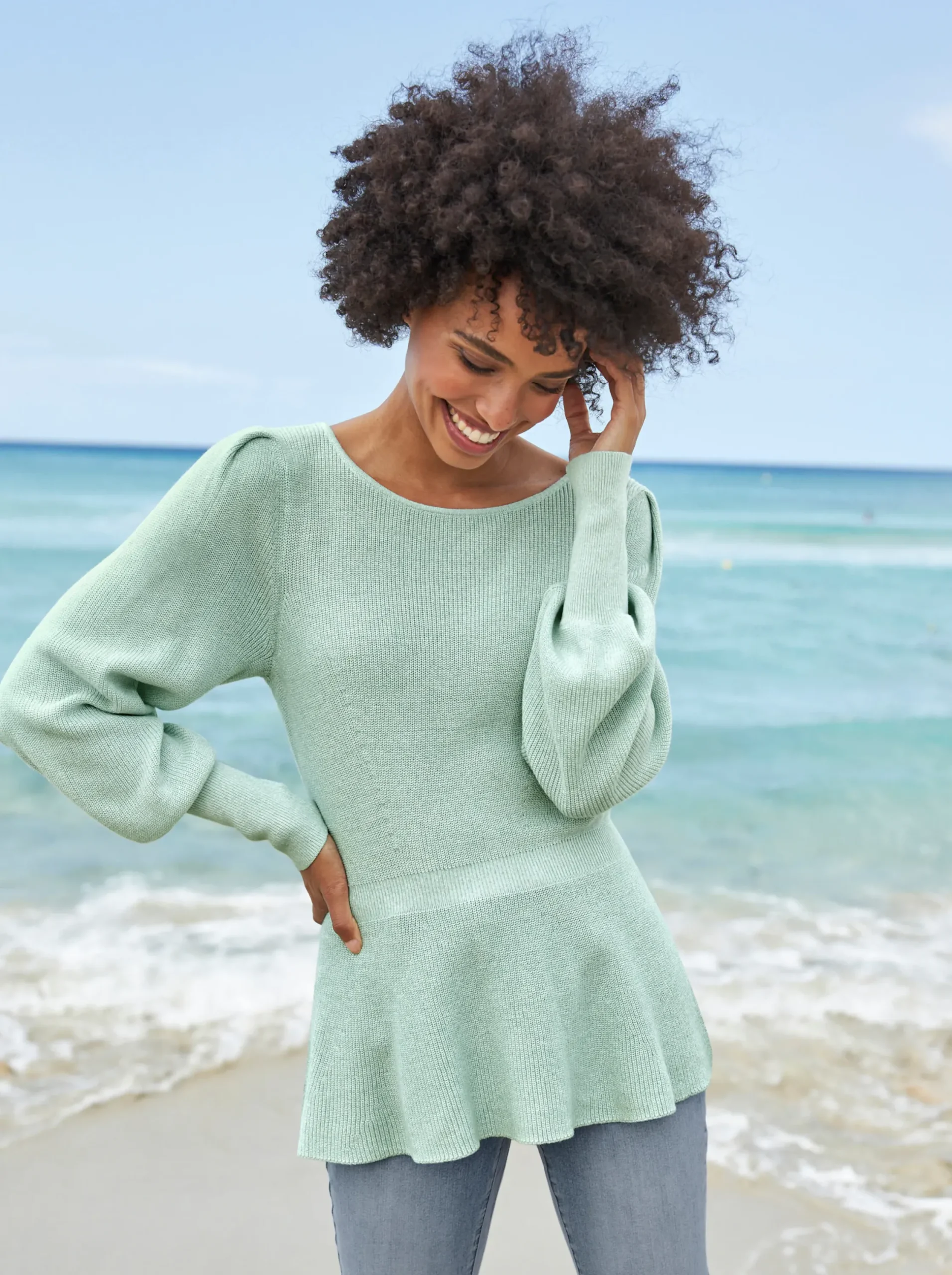 Pullover|heine Pullover kalkmint-ecru-meliert