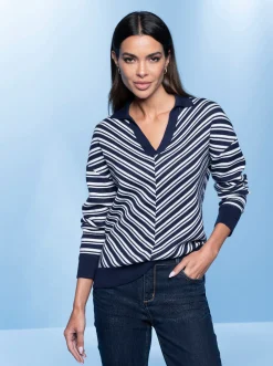 Pullover|heine Pullover marine-ecru-gemustert