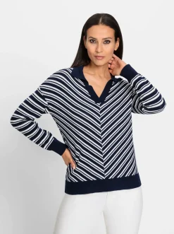 Pullover|heine Pullover marine-ecru-gemustert
